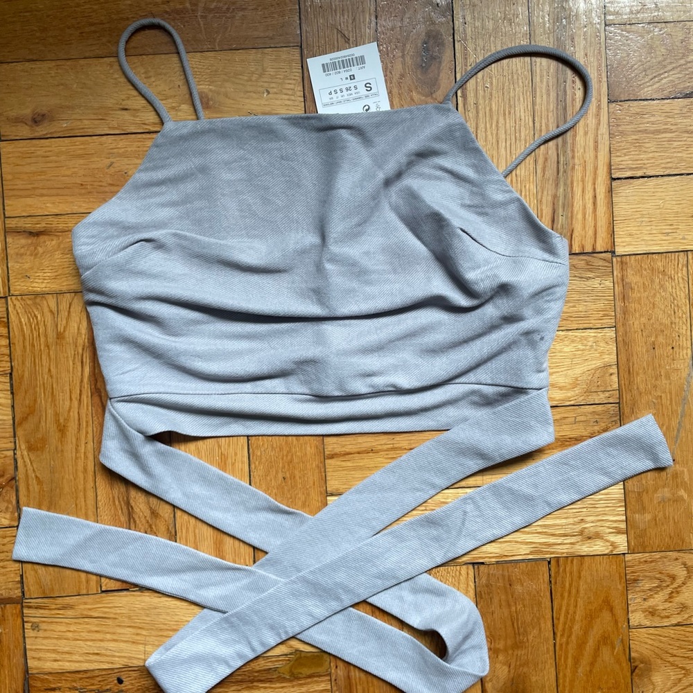 NWT Zara Gray Wrap Top Sz S